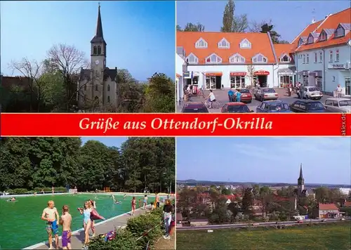 Ottendorf-Okrilla Kirche, Markt, Geschäfte, Freibad, Panorama 2000