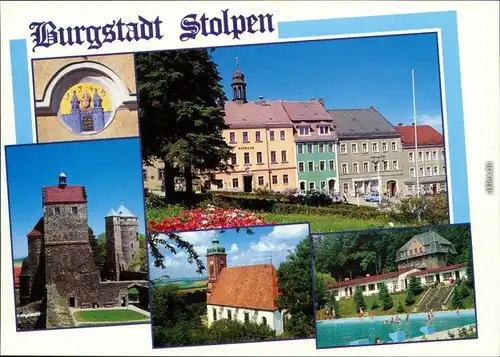Ansichtskarte Stolpen Burg, Markt, Kirche, Freibad 1997