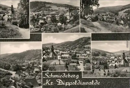 Ansichtskarte Schmiedeberg (Erzgebirge)-Dippoldiswalde Panorama, Kirche 1974