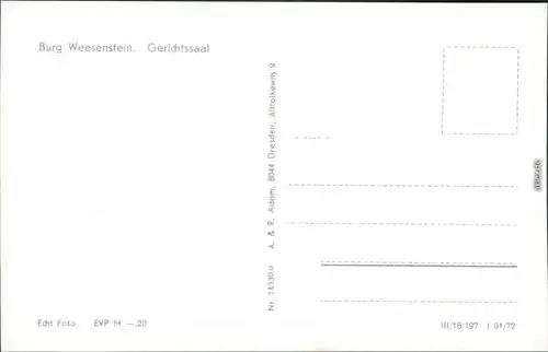 Ansichtskarte Weesenstein (Müglitz) Schloss Weesenstein - Gerichtssaal 1972