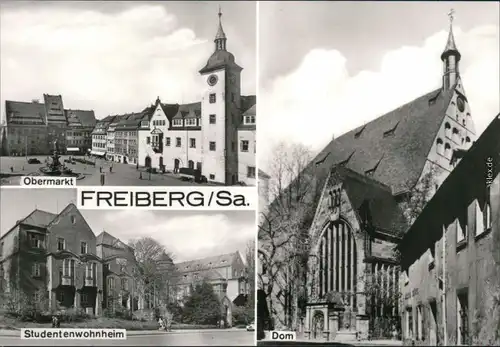 Ansichtskarte Freiberg (Sachsen) Obermarkt, Studentenwohnheim, Dom 1976