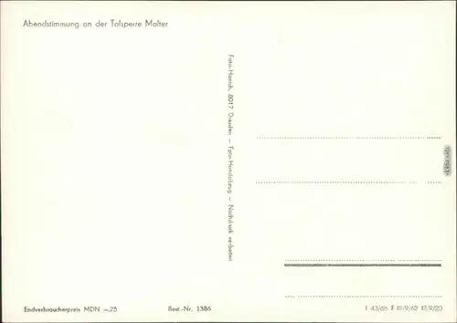 Ansichtskarte Dippoldiswalde Talsperre Malter - Abendstimmung 1968