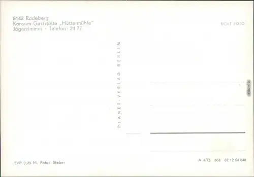 Ansichtskarte Radeberg Konsum-Gaststätte "Hüttermühle" - Jägerzimmer 1975