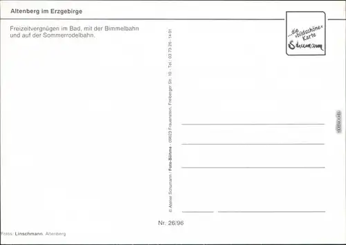 Ansichtskarte Altenberg (Erzgebirge) Freibad, Bimmelbahn, Sommerrodelbahn 1996