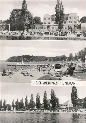 Ansichtskarte Schwerin Strandhotel und Badestrand 1974