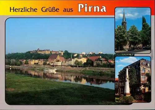 Pirna Blick zur Festung Sonnenstein, Kath. Kirche, Postmeilensäule 2000