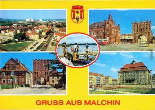 Malchin Stadtübersicht, Malchiner See, Kalensches Tor, Steintor, Rathaus 1995