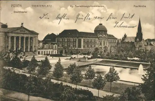 Ansichtskarte Posen Poznań Theaterplatz, Ansiedlungskommission 1914 