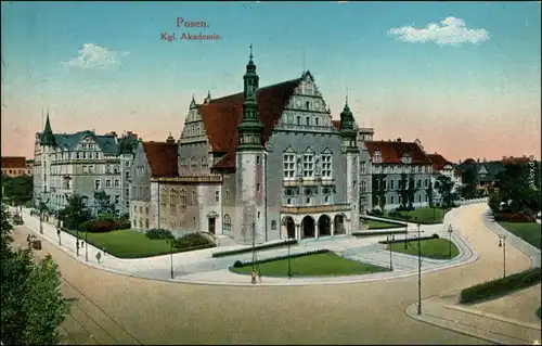Ansichtskarte Posen Poznań Straßenpartie, Kgl. Akademie 1914 