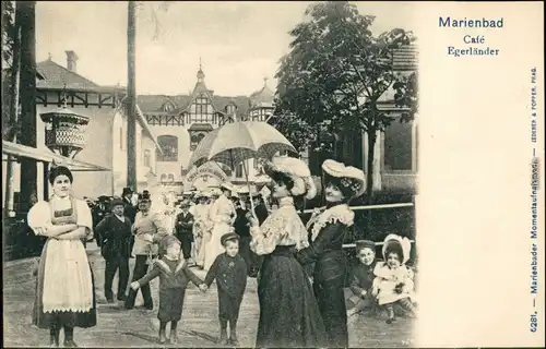 Marienbad Mariánské Lázně Frauen und Kellnerinnen vor dem Cafe Egerländer 1908 
