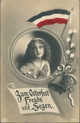  Glückwunsch/Grußkarten: Ostern / Oster-Karten - Mädchen betet, Glocke 1913