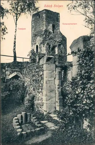 Ansichtskarte Stolpen Burg, Coselgrab, Siebenspitzenturm 1915 