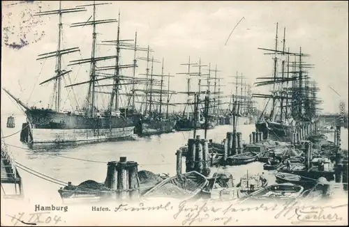 Ansichtskarte Hamburg Segelboote - Hafen 1904