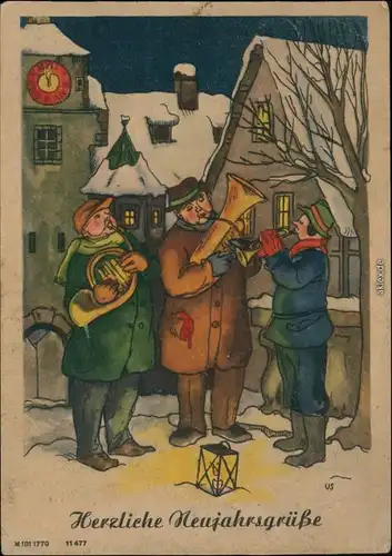 Ansichtskarte  Muskikanten in der Stadt, Neujahr Künstlerkarte DDR  1948
