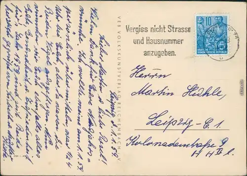 Ansichtskarte  Schlittenfahrt Neujahr Künstlerkarte DDR 1959