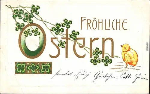 Ansichtskarte  ArtDEKO Ostern Kleeblatt, Küken 1906 Prägekarte