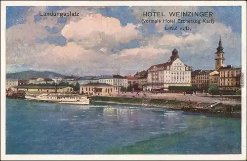 Ansichtskarte Linz Landungsplatz Hotel Weinzinger 1928 