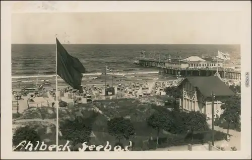 Ansichtskarte Ahlbeck (Usedom) Pavillon, Strand - Seebrücke 1932 