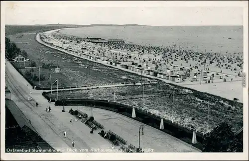 Ansichtskarte Swinemünde Świnoujście Promenade vom Kurhaus - Strand 1934 