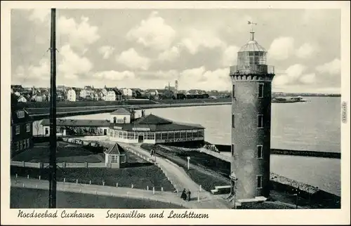 Ansichtskarte Cuxhaven Seepavillon und Leuchtturm 1939 