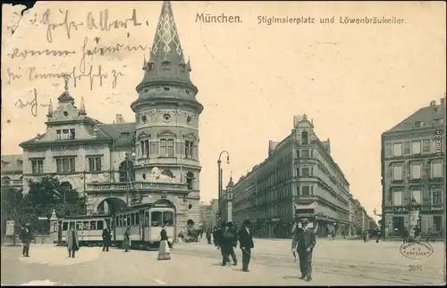 Ansichtskarte München Stiglmaierplatz und Löwenbräukeller 1905