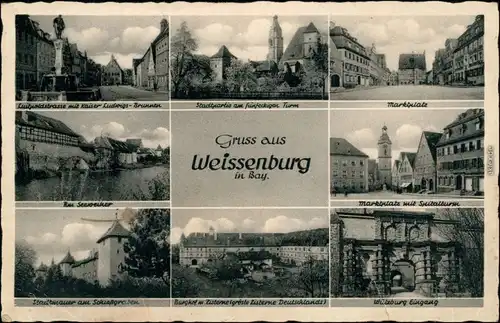 Weißenburg in Bayern Brunnen, Turm, Markt, Stadtmauer, Burghof, Spitalturm 1929