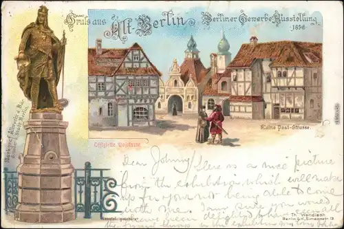 Ansichtskarte Berlin 2 Bild Litho: Kleine Poststrasse Gewerbeausstellung 1896