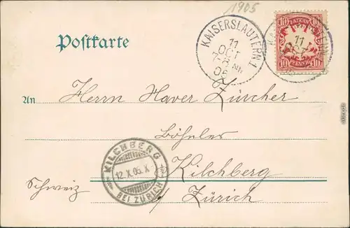 Ansichtskarte Kaiserslautern 2 Bild: Flußpartie und Blechhammer 1905 