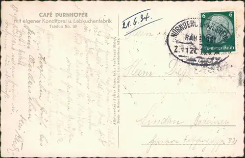 Leutershausen Mittelfranken 2 Bild Cafe Dürnhöfer innen außen b Ansbach  1936