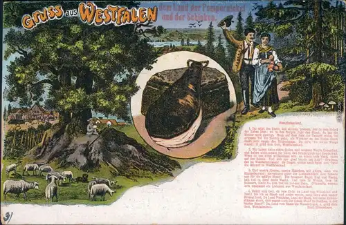Ansichtskarte  Gruss aus Westfalen - Land der Pumpernickel und Schinken 1914 