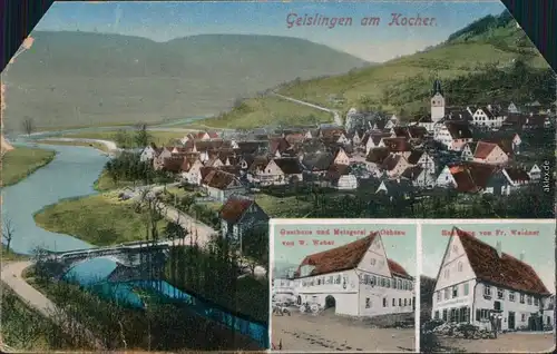 Braunsbach OT Geislingen am Kocher: Blick auf die Stadt, Gasthaus, Handlung 1918