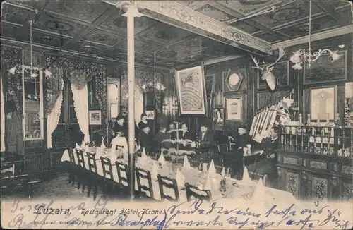 Ansichtskarte Luzern Lucerna Gaststube - Restaurant Hotel Krone 1902 