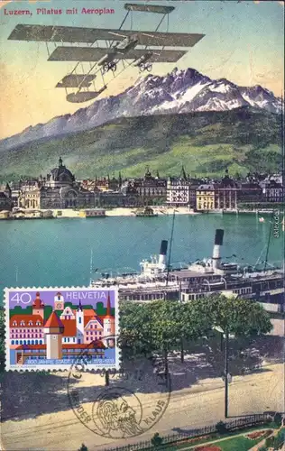 Ansichtskarte Luzern Lucerna Pilatus mit Aeroplan 1985