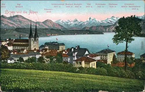 Ansichtskarte Luzern Lucerna Blick auf die Stadt, Alpen 1909