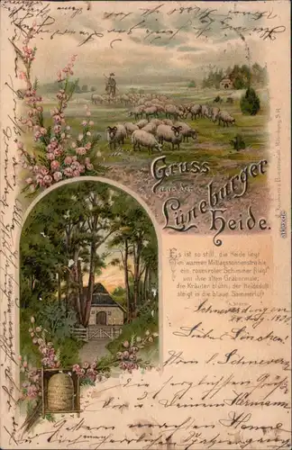 Egestorf Litho AK: Lüneburger Heide, Schafherde, Hütte, Bienenstock 1900 