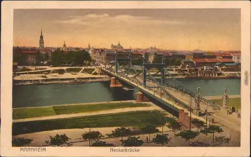 Ansichtskarte Mannheim Neckarbrücke und Stadt 1927 