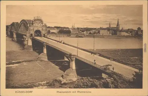 Ansichtskarte Düsseldorf Rheinansicht mit Rheinbrücke 1922