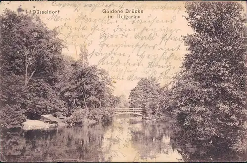 Ansichtskarte Düsseldorf Goldene Brücke im Hofgarten 1903