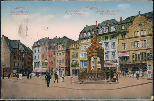 Ansichtskarte Mainz Marktbrunnen und Marktplatz 1923