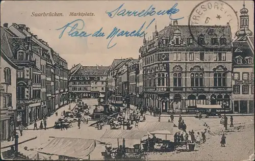 Ansichtskarte Saarbrücken Marktplatz - Markttreiben 1916 