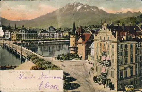 Ansichtskarte Luzern Lucerna Hotel Cygne - Straße und Stadt 1905 