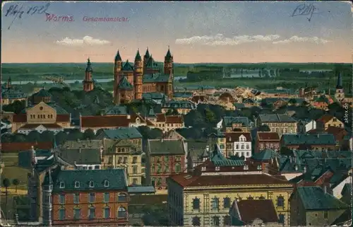 Ansichtskarte Worms Blick über dze Stadt - Villen 1914 