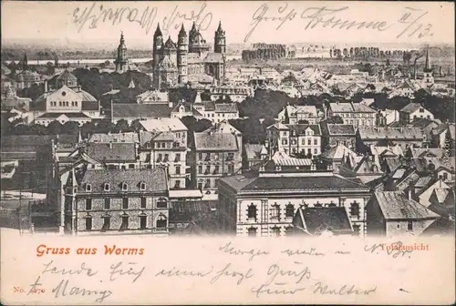 Ansichtskarte Worms Blick über Stadt 1902