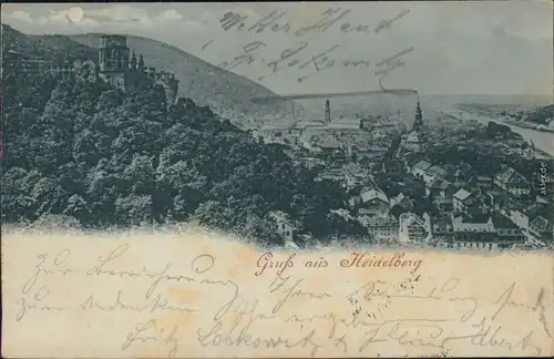 Ansichtskarte Heidelberg Mondscheinkarte - Stadt 1897 