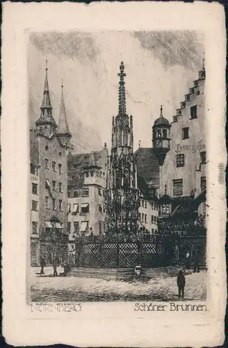Ansichtskarte Nürnberg Schöner Brunnen - Federzeichnung 1928 