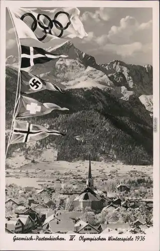 Ansichtskarte Garmisch-Partenkirchen IV Olympische Spiele - Fahnenkette 1936 