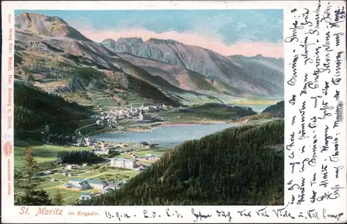 Ansichtskarte St. Moritz Blick auf die Stadt 1912