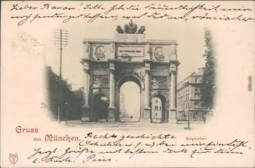 Ansichtskarte München Siegestor Straßenpartie 1897