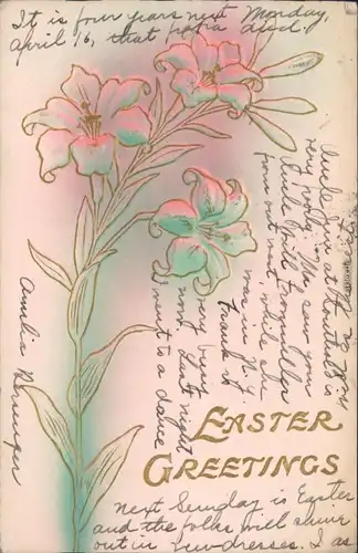  Glückwunsch/Grußkarten: Ostern "Easter Greetings" - Blume 1906 Prägekarte