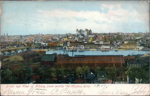 Ansichtskarte Albany Blick auf die Stadt mit Hudson River 1907